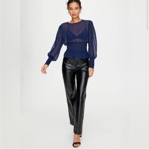 Wilfred Navy Smocked Sheer Blouse